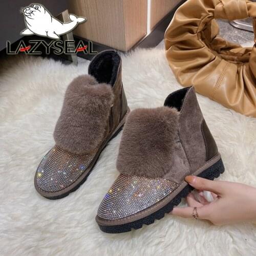 LazySeal 2020 New Crystals Winter Snow Boots Women Ankle Boots Warm Cotton Plush Snow Booties Womens Fashion Shoes Big Size 41