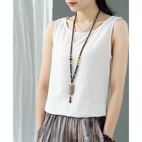 Woman Shirts Sleeveless Solid Cotton Line Vestsummer Tank Tops Women 2021 Vintage O Neck Casual Tanks Camis Mom Shirt Female