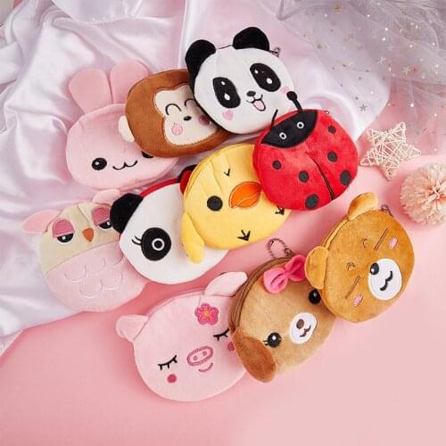1pc Soft Plush Cartoon Rabbit Bear Women Coin Purse Cute Animal Zipper Girl Coin Wallet USB Cable Headset Mini Bag Key Wallet