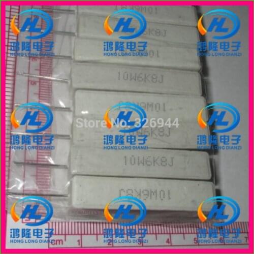 10pcs/lot) 10W 6.8K ohm +/-5% Horizontal cement resistor / 10W 6K8J ohm 5% Cement resistance / 10W 6.8KRJ Ceramic resistor