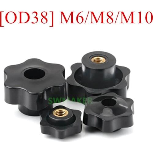 2pcs OD 38mm Through hole M6 M8 M10 Plum Bakelite Hand Tighten Nuts Handle Star Mechanical Black Thumb Nut