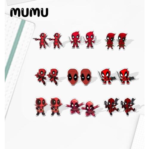 2021 New Deadpool Stud Earring Superhero Epoxy Jewelry Resin Acrylic Earrings Handmade Gifts Fan