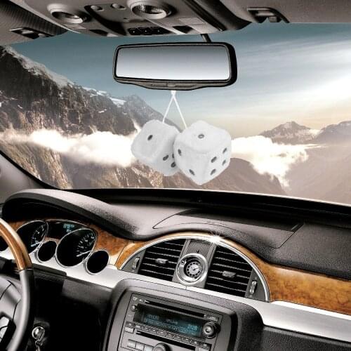 3 Inch Pair Of Retro Square Mirror Hanging Dice Couple Fuzzy Plush Dice with Dots For Car Interior Ornament Decoration