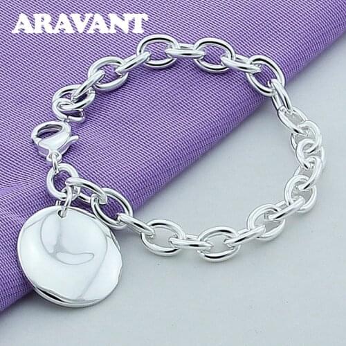 925 Jewelry Bracelets Round Frame Bracelet For Women Fashion Party Silver Plated Jewelry Accessories