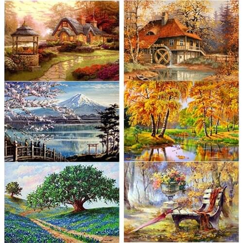 5D DIY Diamond Painting Houses Diamond Embroidery Autumn Scenery Cross Stitch Full Square Round Drill Home Decor Manual Art Gift