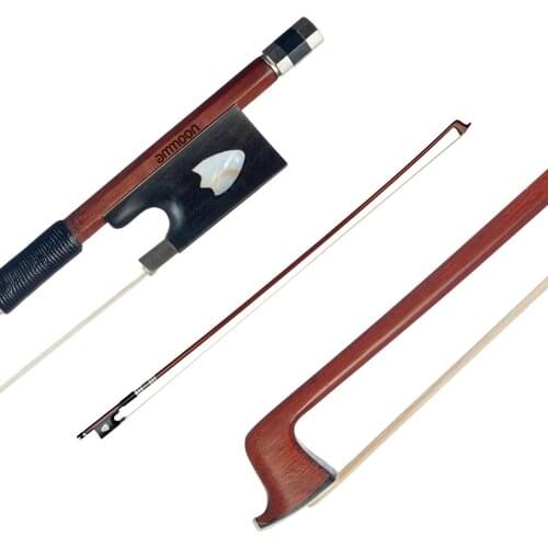 Ammoon 4/4 Violin Fiddle Bow Brazilwood Round Stick Leather Thumb Grip Ebony White Horsetail Hair Well Balanced