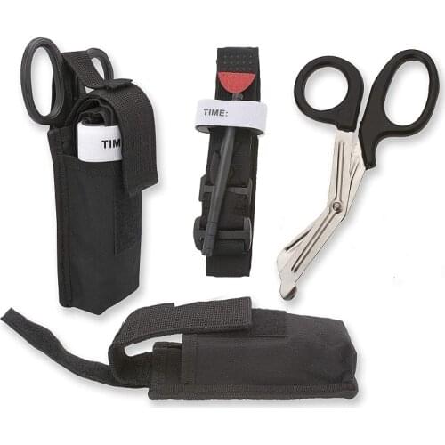 Outdoor Survival First Aid Kit Medical Tourniquet Bandage Strap Scissors Emergency Bag Pouch Military Exploration One-handed