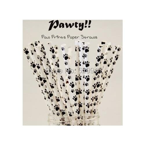 Free Shipping 50pcs/lot PAW PRINTS Paper Straws, Pawti Celebration Decor,Party Straws, DIY, Kids Craft, Pet Lover, Dogs