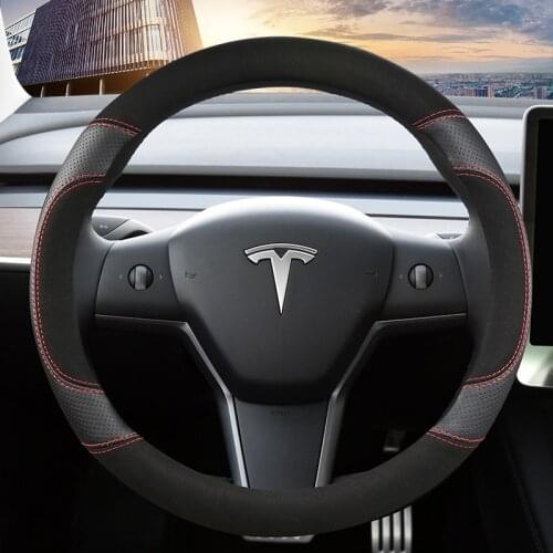 38CM Suitable For Tesla Model 3 Model Y Model X Model S Suede Material Car Ieather Steering Wheel Cover Interior Accessories