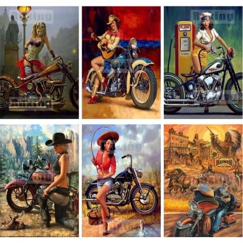 Diy Full square/round Diamond painting Cross stitch Motorcycle girl Diamond mosaic embroidery Personality mural decoration gift