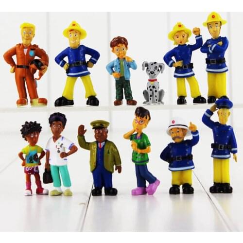 12Pcs/Set Fireman Sam Action Figure Toys 3-6.3cm Cute Cartoon PVC Dolls