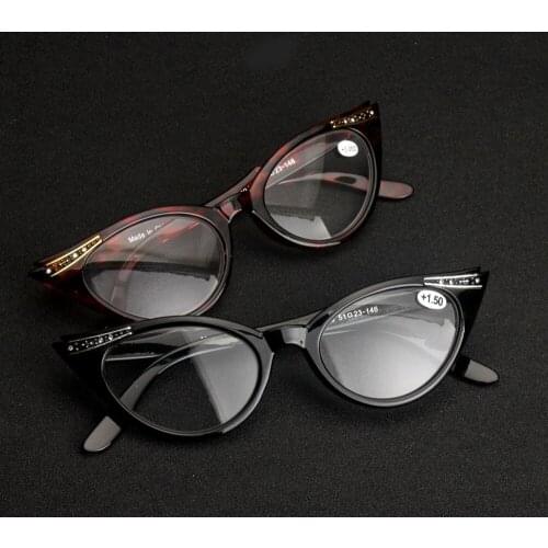 Elegant Female Ladies Women Cat Eye Reading Glasses Resin Lenses Crystal Rhinestone Decoration Presbyopic Eyewear for Elder