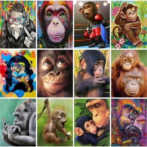 Huacan 5D DIY Diamond Painting Monkey Full Square/Round Diamond Embroidery Mosaic Animal Decorations Home