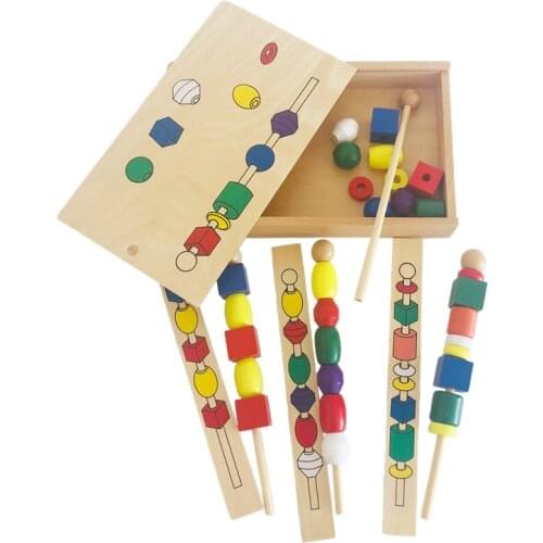 Wooden Educational Toys Beads Holder Game Color and Shape Learning Tools Montessori Materials for Hand-Eye Coordination Exercise