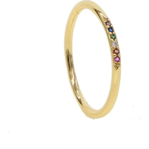 100% 925 sterling silver thin cz band Gold ring for women Rainbow multi color colorful cz thin band minimal delicate dainty ring