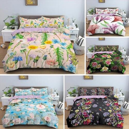Plant Pattern 3D Bedding Set Duvet Cover Sets with Pillowcase Set Twin Queen King Size for Kids Bedroom Bedding