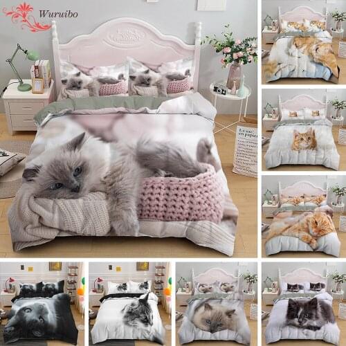 Lovely Pet Cat Bedding Set Cute Kitten Duvet Cover with Pillowcase Single Bed Sets Queen King Size Luxury Animal Quilt Covers