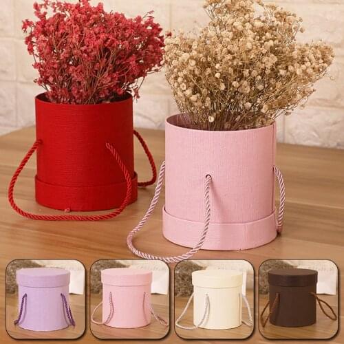 128*128mm/140*140mm Round Paper Flower Boxes Bucket Lid Hug Florist Gift Packaging Box Solid Color Gift Box Party Wedding Supply