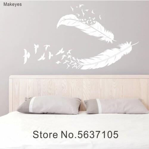 Makeyes Feather Birds Wall Stickers Home Livingroom Modern Decor Vinyl Wall Decal Flying Feather Wall Art Nature Decoration Q062