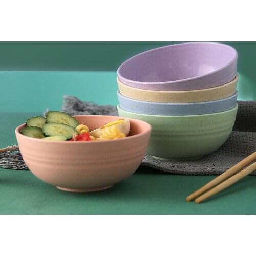 Wheat straw bowl and dish set dish set household small bowl creative personality bowl 4-piece set plate rice bowl