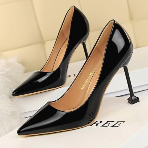 Fashion Womens Pumps Patent Leather Pumps For Women High Heel Shoes Womens Office Shoes On Heels 9.5cm Pointed Toe Stiletto