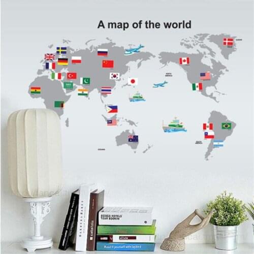 Cartoon world map wall sticker classroom bedroom wall decoration teaching map wall stickers for kids rooms