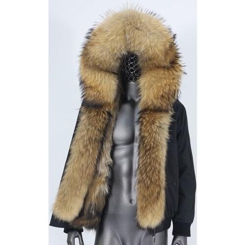 2021 Men Bomber Waterproof Winter Jacket Natural Real Raccoon Fox Fur Coat Collar Hooded Thick Warm Detachable Streetwear Luxury