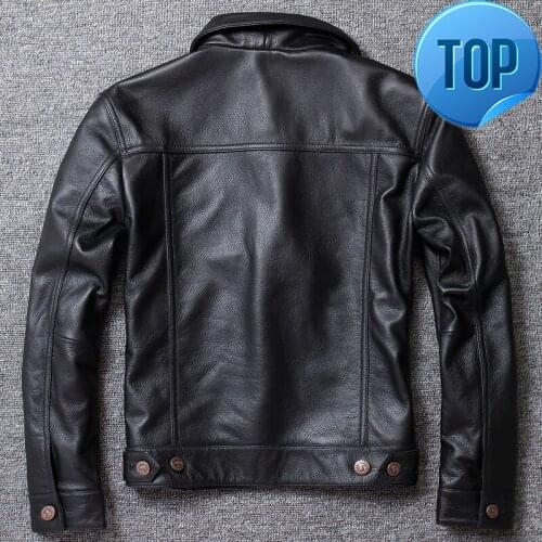 Jackets Cow Leather Genuine Jacket Men Real Cowhide Leather Coats Single Breasted Short Coat Chaqueta Cuero Hombre