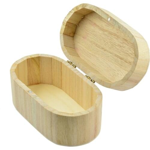 Unfinished Oval Wood Wooden Jewelry Box Gift Boxes Storage Case Base for Kids Toys Painting DIY Craft - 15 x 8.2 x 7cm
