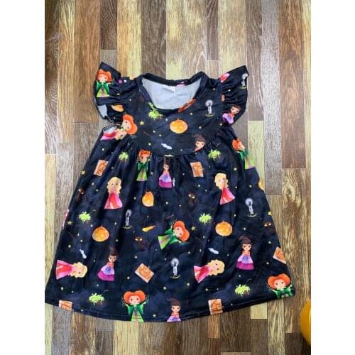New arrival printed kids clothing pumpkin cartoon wholesale pearl baby girls dresses