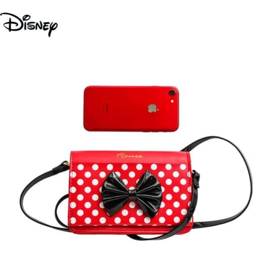 Disney Original Fashion Mickey Red White Dot Bow Knot Shoulder Messenger Bag Female Mobile Phone Bag Trend Gift