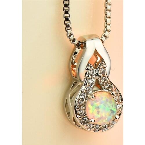 Round Cut White Blue Fire Opal Necklace 925 Sterling Silver Filled Black Pink Zircon Stone Gourd Pendants For Women Jewelry CZ