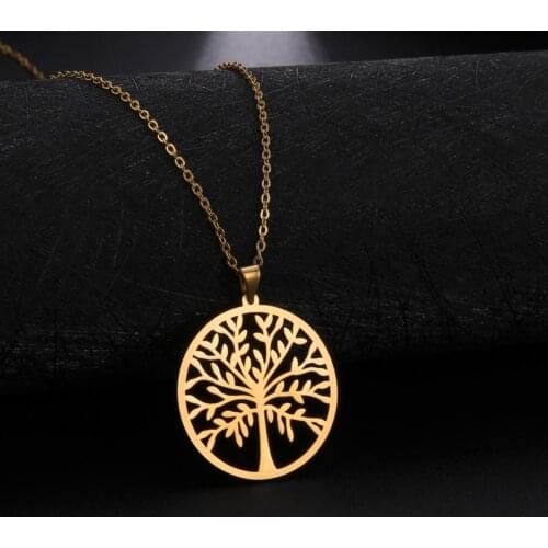 Cazador Tree of Life Viking Necklaces Stainless Steel Amulet Gold Color Choker Necklace Women Party Jewelry Wedding Gifts
