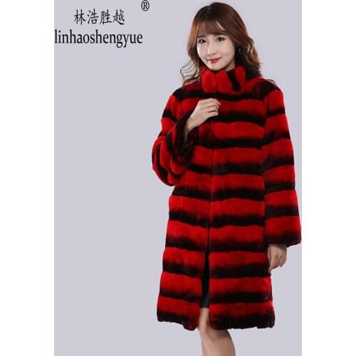 Linhaoshengyue 2020 Real fur 90cm rabbit fur women coat fashion warm winter freeshipping
