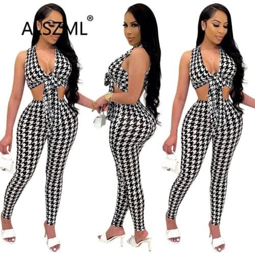 Plaid Print Women Set V Neck Skinny Two 2 Piece Set Tracksuit Sexy Outfit Summer Ladies Suit