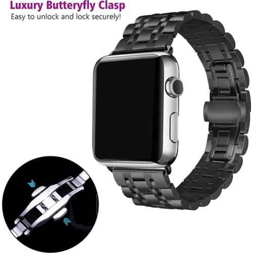 Correa For Apple Watch Series 6 5 4 3 2 Band Strap 40mm 44mm 42mm Black Stainless Steel Bracelet Strap for iWatch Band 4 3 38mm