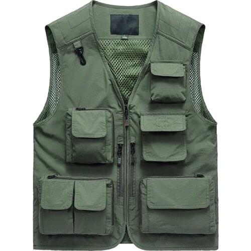 Multi-pocket Mesh Vest Men Plus Size 7XL Summer Breathable Mens Vest Photography Waistcoat Quick Dry Fishing