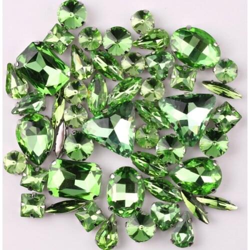 Silver claw setting 50pcs/bag shapes mix Peridot glass crystal sew on rhinestone wedding dress shoes bag diy trim