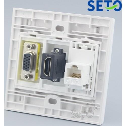 SeTo 86 Type RJ45 Cat5e Network Lan + HDMI + VGA Connector Panel Wall Plate Socket Keystone Faceplate