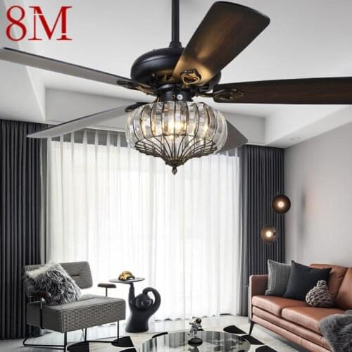 8M Contemporary LED Fan Ceiling Lamp With Remote Control Black Crystal Lighting For Home Dining Room Bedroom Restaurant