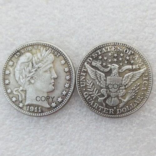 USA Barber Quarter Dollars 1911 1911-D 1911-S Different Mint Silver Plated Copy Coin