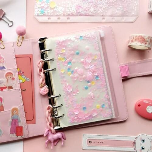 Cute Sequin Zipper Bag Notebook Pvc Pocket Shake Cards Storage for Spiral Planner Accessories Office School supplies Stationery