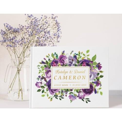 Purple Flower Wedding Guest Book,Floral Wedding Sign In Book,Floral Guest Book Photo Album,Flower Color Choices Available