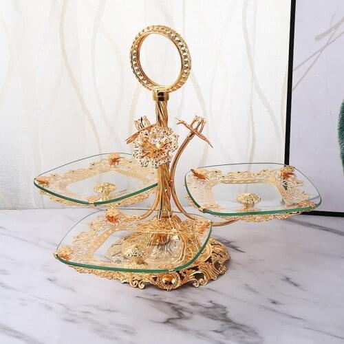 Light luxury creative hand drawing gold home living room hotel coffee table multi-layer European toughened glass fruit