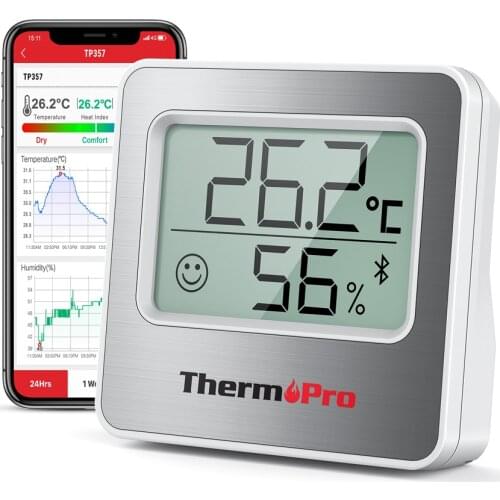 ThermoPro TP357 Mini Digital Smart Thermometer Hygrometer 80M Bluetooth Wireless Weather Station For Home With History Data
