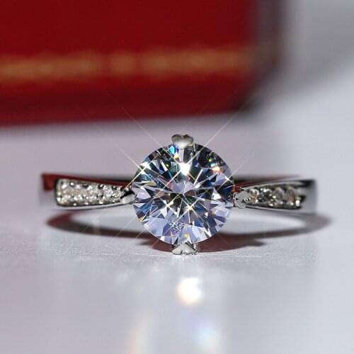 UMQ Round Sparkling 1Carat Moissanite Ring 925 Sterling Silver Excellent Cut Diamond Test Past Wedding Rings