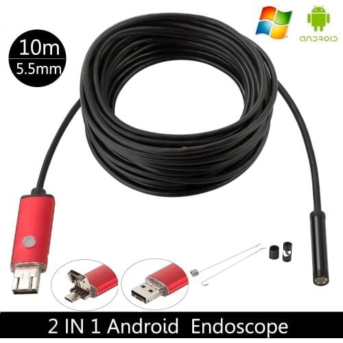 High quality 5.5MM USB endoscope Android camera 1/2/5/10m flexible snake tube detection SmartPhone OTG endoscope camera 6LED