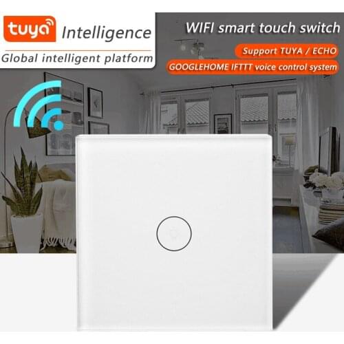 WIFI smart APP wireless remote control wall switch1gang1way crystal glass panel EU / UK for TUYA smart life Alexa / Googl Home