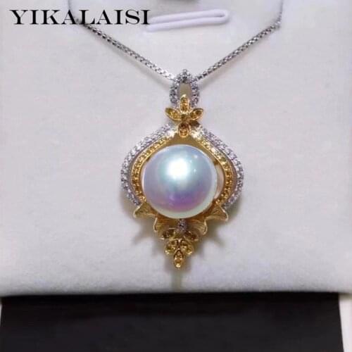 YIKALAISI 925 Sterling Silver Necklaces Jewelry For Women 11-12mm Oblate Natural Freshwater Pearl Pendants 2021 Wholesales