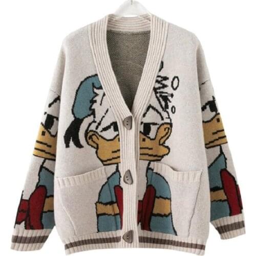 2021 New retro jacquard cardigan sweater jacket female spring loose jacket lazy style thick knitted cardigan trend ins hot sale